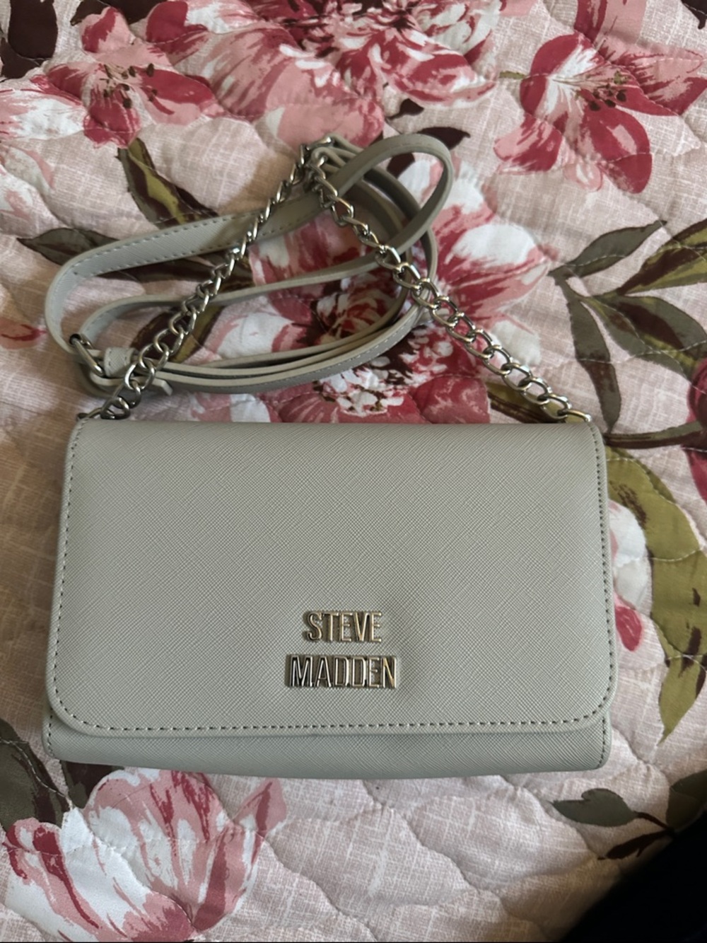 Steve Madden Blynn Crossbody Bag Taupe pebbled faux-leather finish
